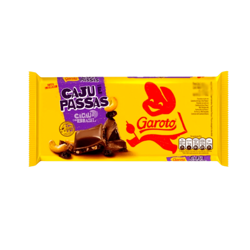 Chocolate Garoto Barra Castanha de Caju e Passas 80g upside